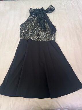Betsey Johnson Black Bow Sequin Lace Overlay Dress